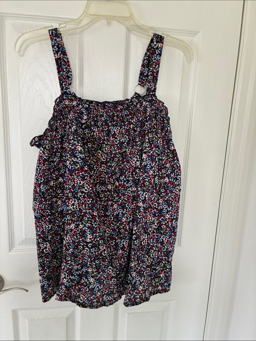 Lane Bryant Navy Floral Smocked Tank with Multicolor Print